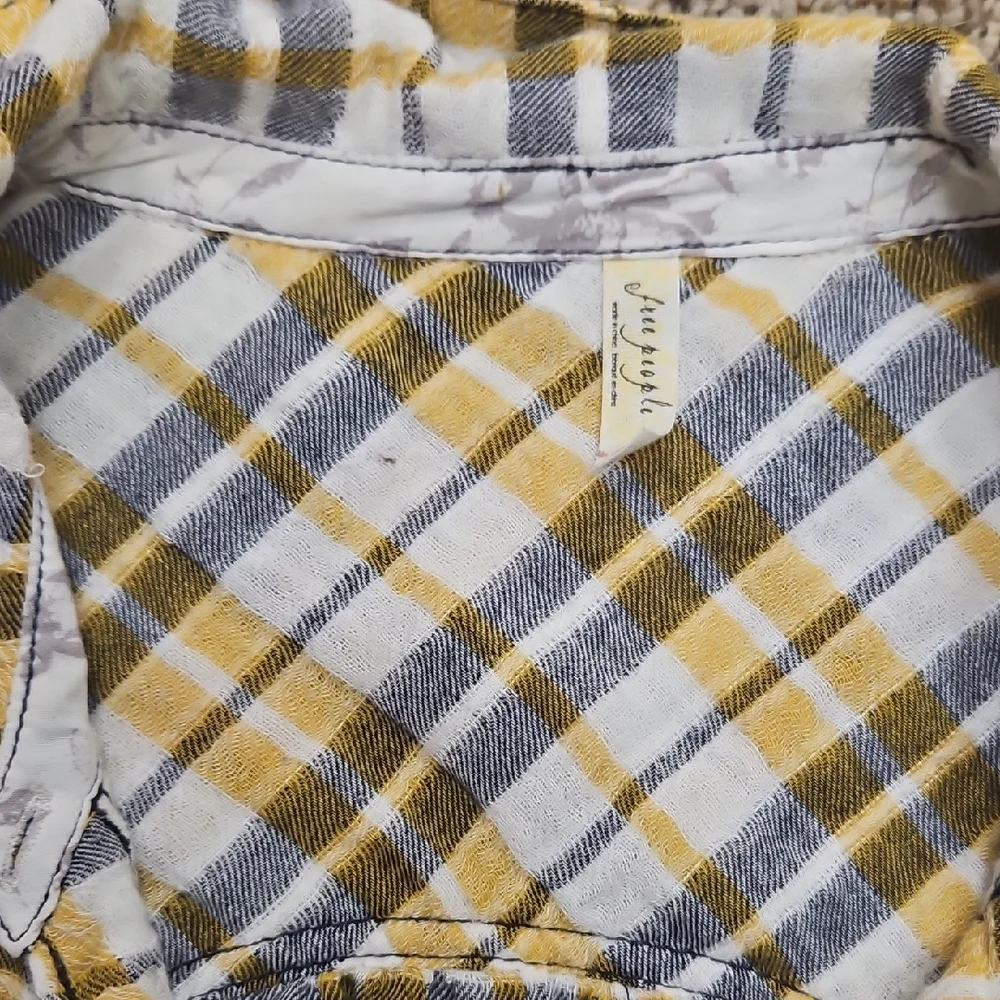 Plaid Button-Up Shirt in Yellow and Gray - Picture 3 of 10